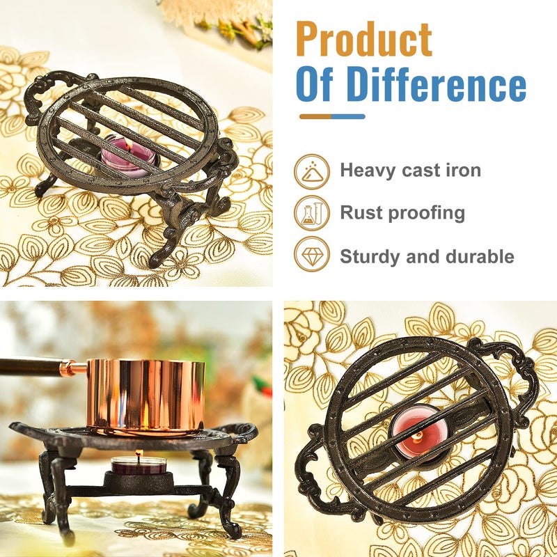 Sungmor Heavy Duty Cast Iron Teapot Dish Warmer Stable Holder for Tealight Stand | Tealight Warmer Decorative Stove for Villa Yard Balcony-Round - Image 5